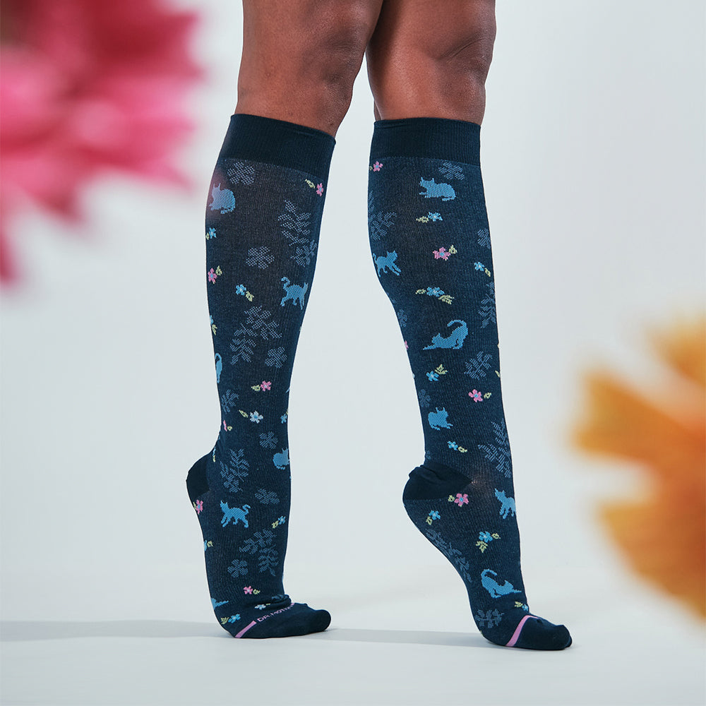 Cat Floral - Knee-High Compression Socks For Women | Dr. Motion