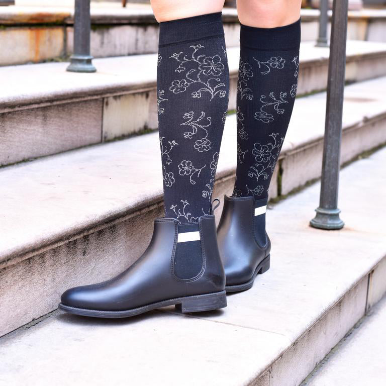 Floral Pattern - Knee-High Compression Socks For Women | Dr. Motion