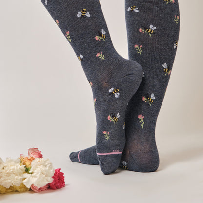Bees With Flowers - Knee-High Moderate Compressoion Socks For Women | Dr. Motion