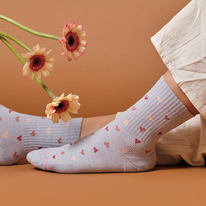 Mini Hearts Ribbed - Mid-Crew Compression Socks For Women | Dr. Motion
