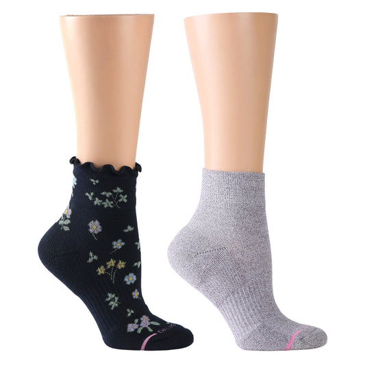 All Over Floral Lettuce Edge - Quarter Compression Socks For Women | Dr. Motion