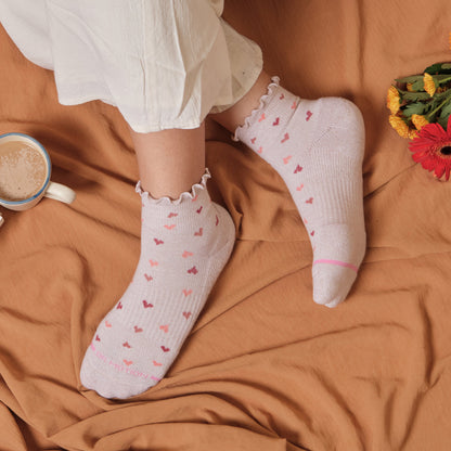 All Over Hearts Lettuce Edge - Quarter Compression Socks For Women | Dr. Motion