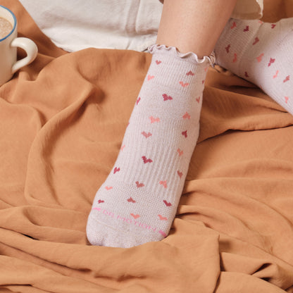 All Over Hearts Lettuce Edge - Quarter Compression Socks For Women | Dr. Motion
