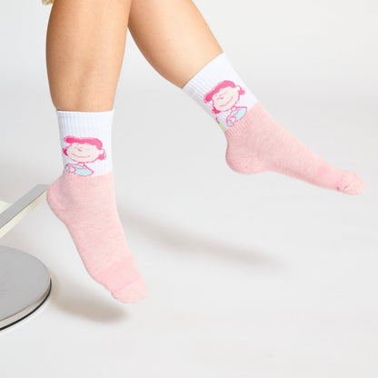 Snoopy Lemon Sip Ribbed - Mid-Crew Compression Socks For Women | Dr. Motion
