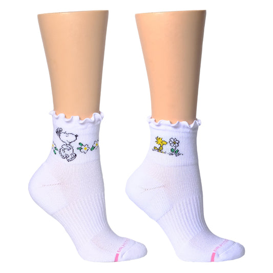 Snoopy Floral Lettuce Edge - Quarter Compression Socks For Women | Dr. Motion