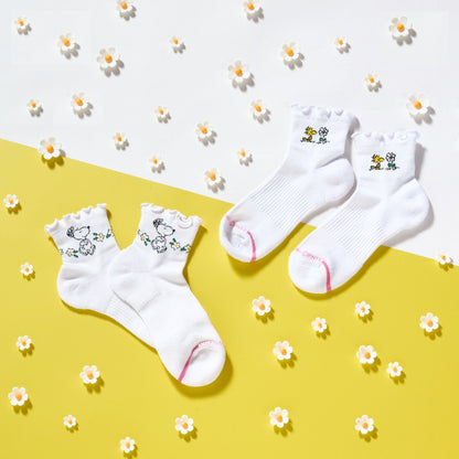 Snoopy Floral Lettuce Edge - Quarter Compression Socks For Women | Dr. Motion