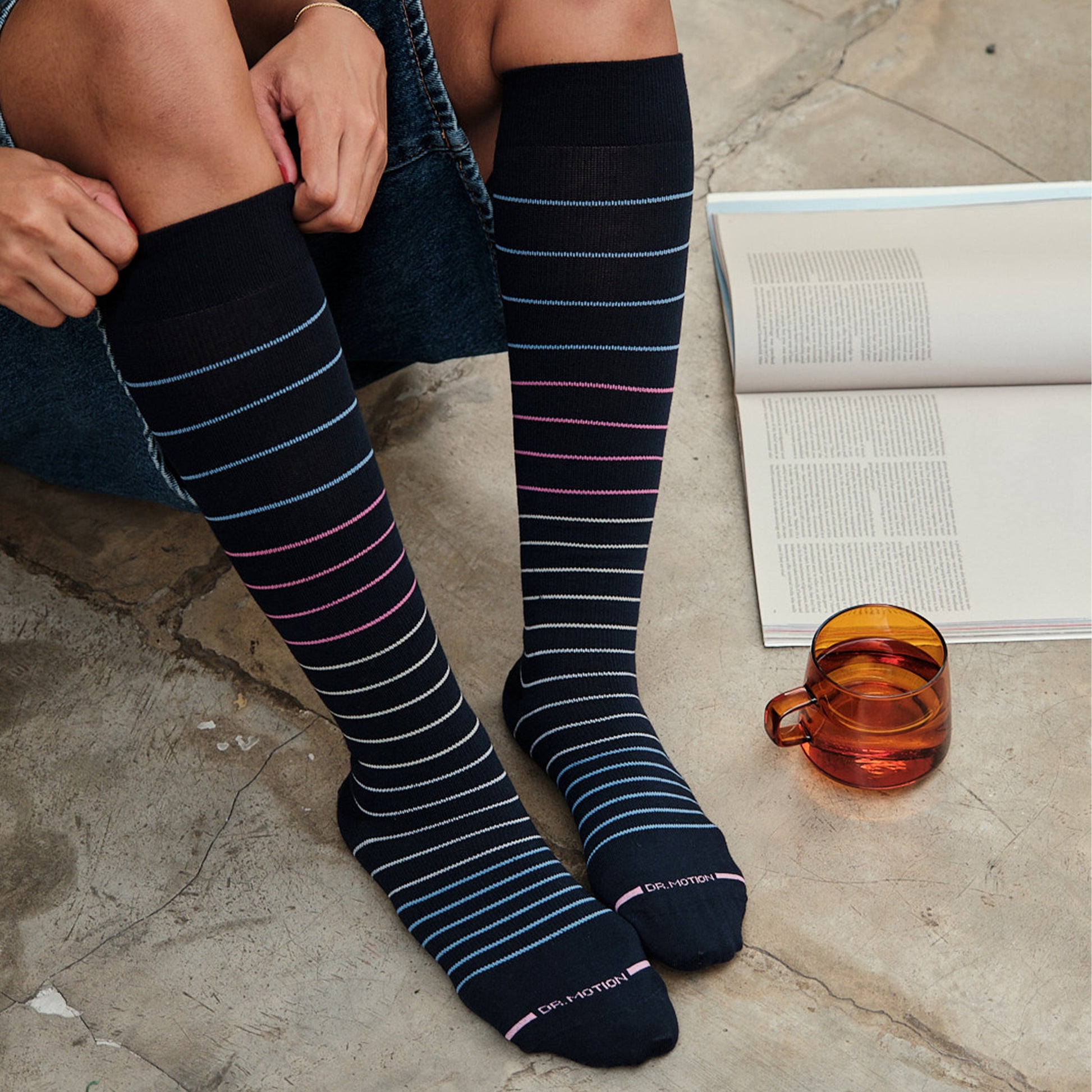 Multi-Color Pinstripe - Knee-High Compression Socks For Women | Dr. Motion