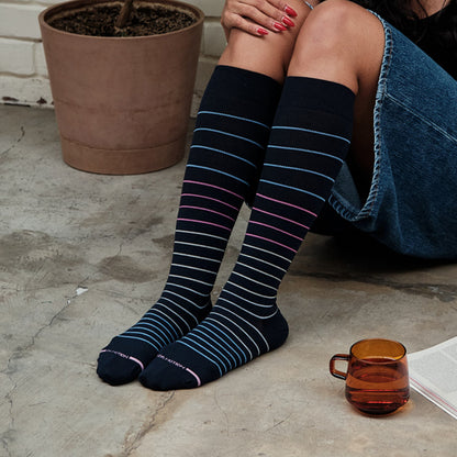 Multi-Color Pinstripe - Knee-High Compression Socks For Women | Dr. Motion