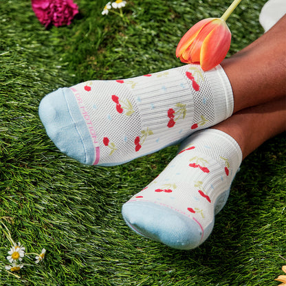Cherry Mini Hearts - Ankle Compression Socks For Women | Dr. Motion