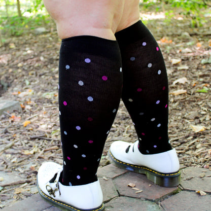 Dancing Dots - Wide Calf Knee-High Compression Socks For Women | Dr. Motion
