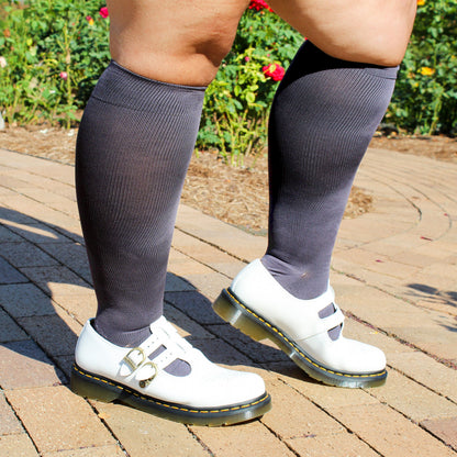 Cotton Basic Solid - Wide Calf Knee-High Compression Socks For Women | Dr. Motion