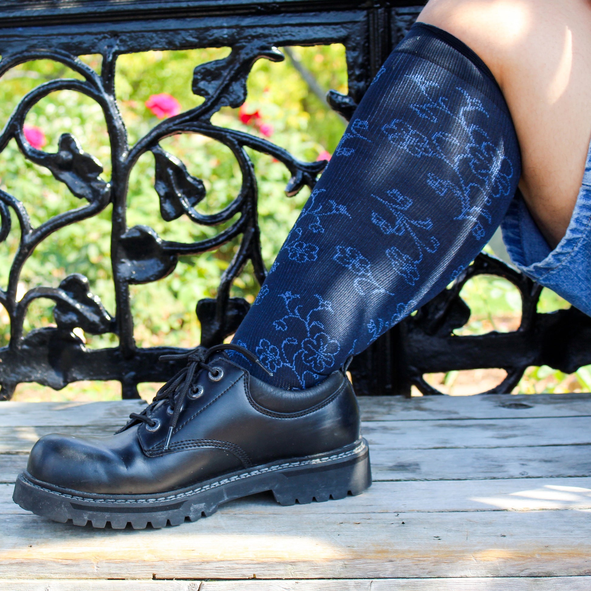 Floral Pattern - Wide Calf Knee-High Compression Socks For Women | Dr. Motion