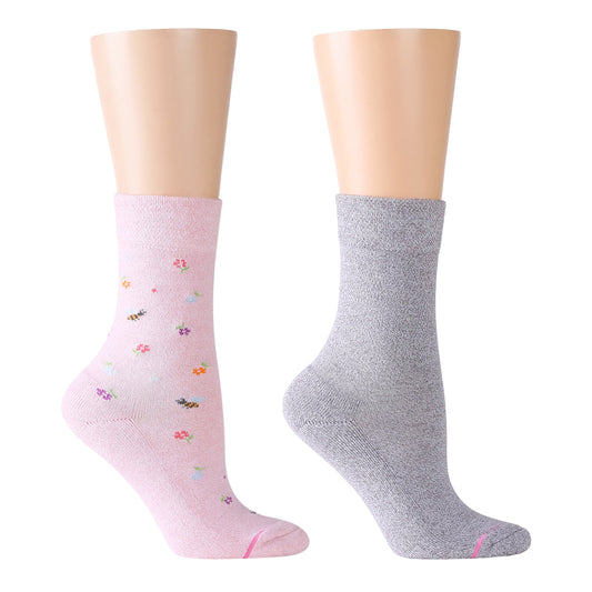 Flowers And Bees - Diabetic Half Cushion Socks For Women | Dr. Motion