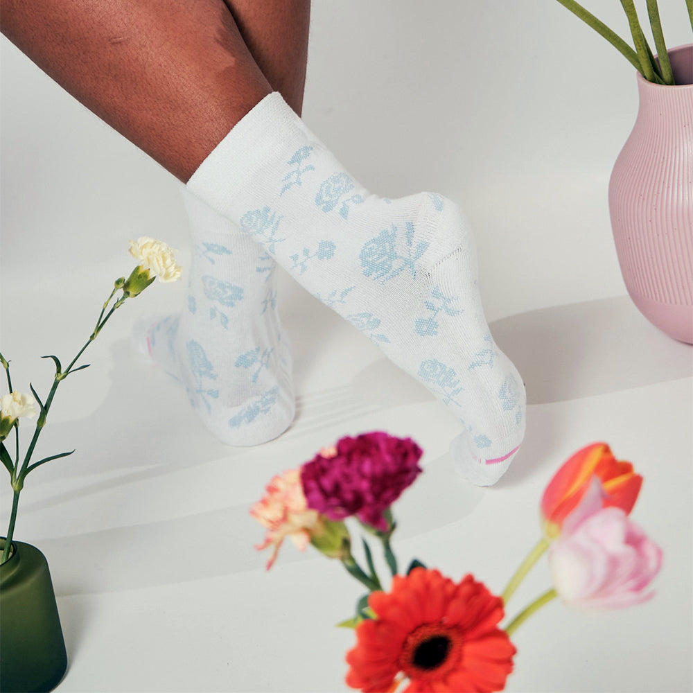 French Floral - Diabetic Half Cushion Socks For Women | Dr. Motion