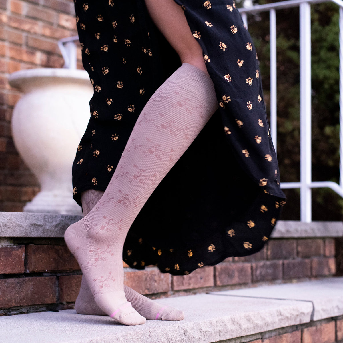Floral Texture - Knee-High Compression Socks For Women | Dr. Motion