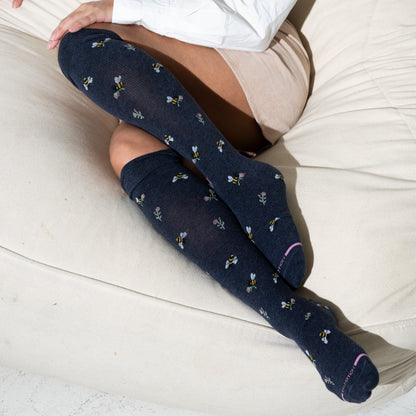 Bees with Flowers - Knee-High Compression Socks For Women | Dr. Motion
